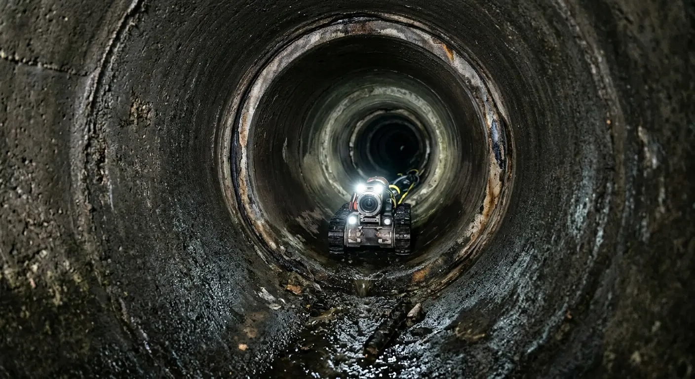 Robotic sewer camera inspecting pipe interior for Sewer Line Cleaning in South Boston